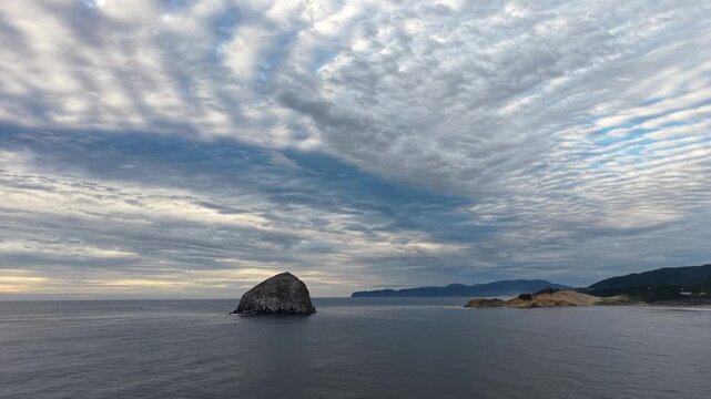 OREGON - 9.2.2026 - Excellent aerial footage approaching Chief Kiawanda Rock off the coast of Oregon's Pacific City Beach.