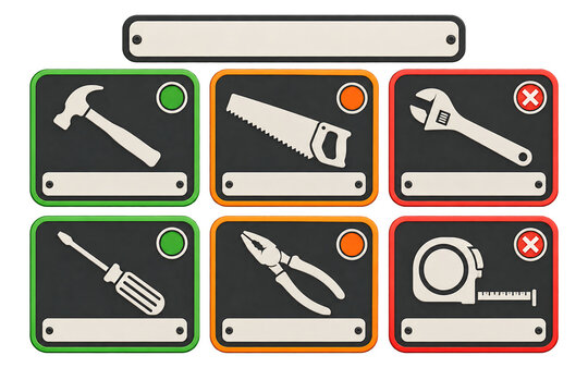 Hand tool status cards with colored borders