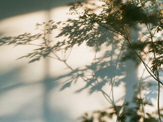 Obraz premium Shadow of tree branches on a white wall