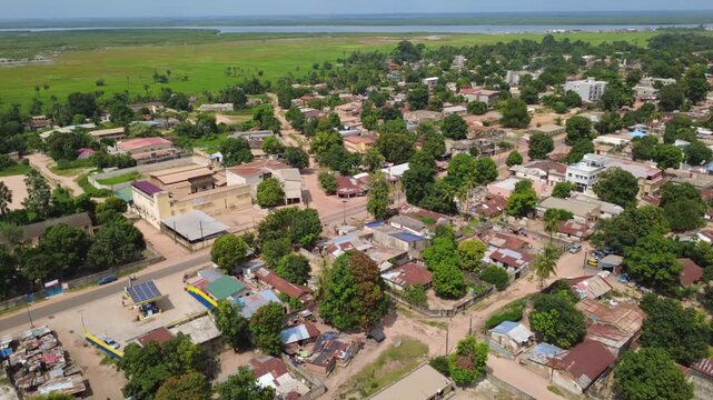 SENEGAL - 11.10.2025 - Great aerial panorama of Ziguinchor, Senegal.