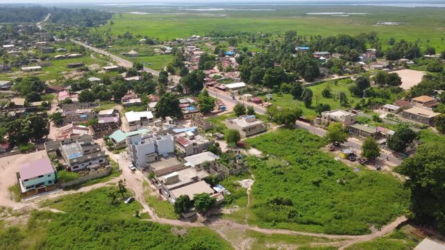 SENEGAL - 11.10.2025 - Very good aerial footage moving over Ziguinchor, Senegal.