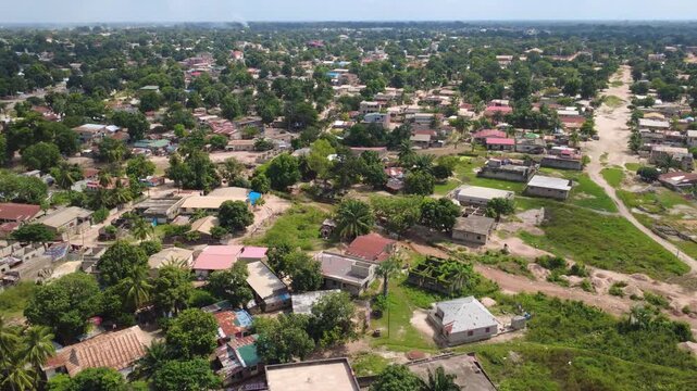 SENEGAL - 11.10.2025 - Terrific aerial panorama of the city of Ziguinchor, Senegal.