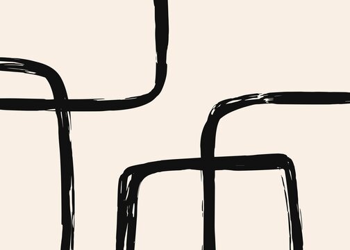 Minimalist abstract black line symbols and linear glyphs on cream background