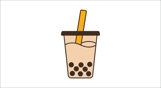 A vector illustration of bubble tea in a clear plastic cup with a straw and tapioca pearls