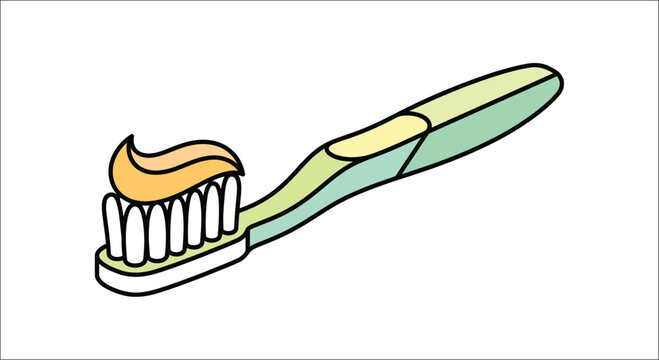 A colorful vector illustration depicts a toothbrush with toothpaste on a white background dentifrice oralhygiene