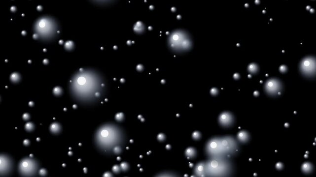 Floating spheres in dark void with light reflections cinematic motion background