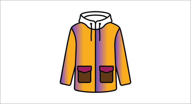 A colorful hooded jacket illustration stands out against a plain white background apparel attire clothing