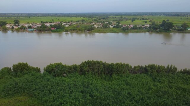 GAMBIA - 12.19.2025 - Amazing aerial footage passing over the Gambia River towards Kuntaur.