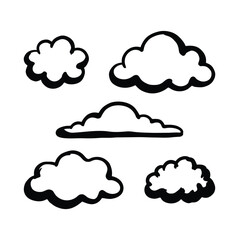 Obraz premium Hand Drawn Cloud Illustrations Set Simple Doodle Style.