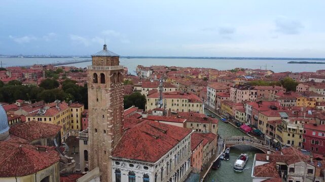 Venice Italy Palazzo Labia Church and Tower Aerial 4K