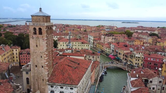 Venice Italy Palazzo Labia Church and Tower Aerial 4K