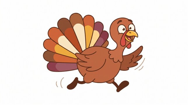 Funny Thanksgiving Turkey Running Away Cartoon Isolated on White