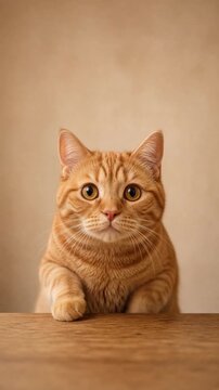 カメラをじっと見つめて近づいてくる茶トラ猫の正面ショット（縦型動画）