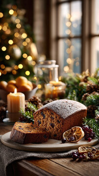 Traditional christmas fruitcake offering a festive holiday dessert, perfect for celebrating seasonal gatherings and enjoying winter warmth with loved ones