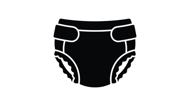 Baby diaper illustration a black silhouette on a white background