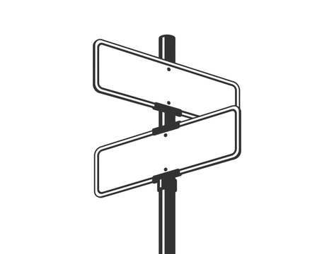 Blank metal street sign post with two empty rectangular directional plates