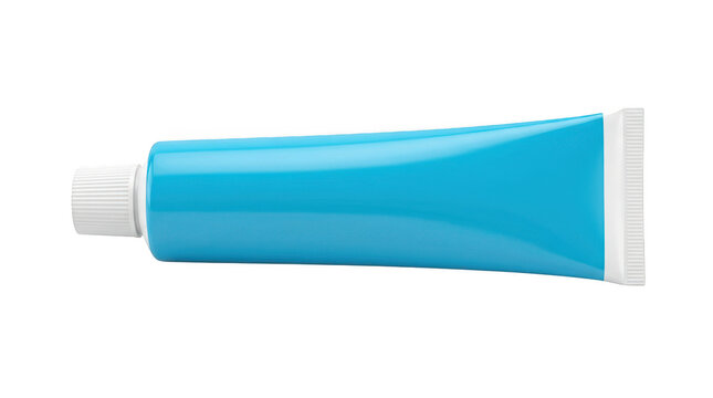 Blue toothpaste tube with white cap isolated on transparent background