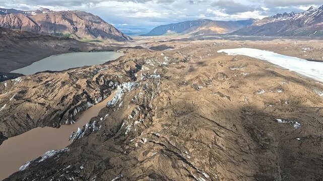 ALASKA - 9.3.2026 - Good aerial footage flying towards the Tebay Lakes in Alaska, through a dry valley.