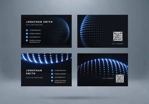 Black Blue Futuristic Technology Business Card Template