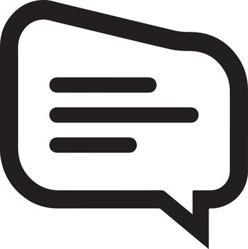 Black speech bubble vector graphic icon with text lines inside