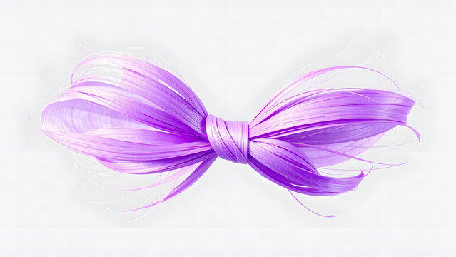 Beautiful purple raffia ribbon tied into an elegant bow isolated on a white background. Perfect decorative element for gift wrapping, crafts, birthday cards, and wedding design projects.