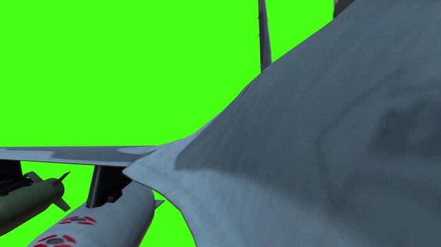 Fighter Jet Flying with Weapons Against Green Screen for Motion Graphics and Compositing