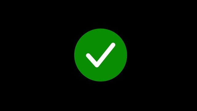 Check mark symbol Animated reveal of a white checkmark icon, check mark icon animation, Check mark animation on circle on black screen background video. 4k