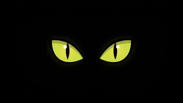 Spooky yellow glowing cat eyes staring from the pitch black darkness vector illustration