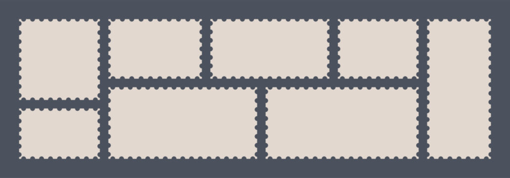 Postage stamps collection. Set of blank rectangle and square Postage stamp frames. Mockup postage stamps.