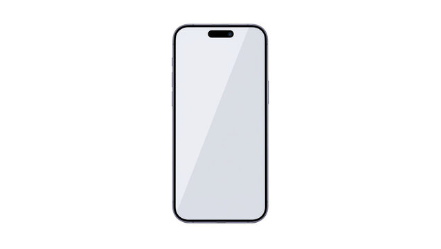 Modern smartphone with notch and blank screen, isolated on transparent background