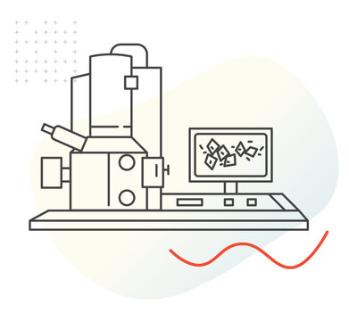 SEM Coloumn - Scanning electron microscopy in materials science - Stock Illustration