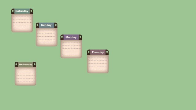 Light Green Interface with Floating Day Note Cards Animation