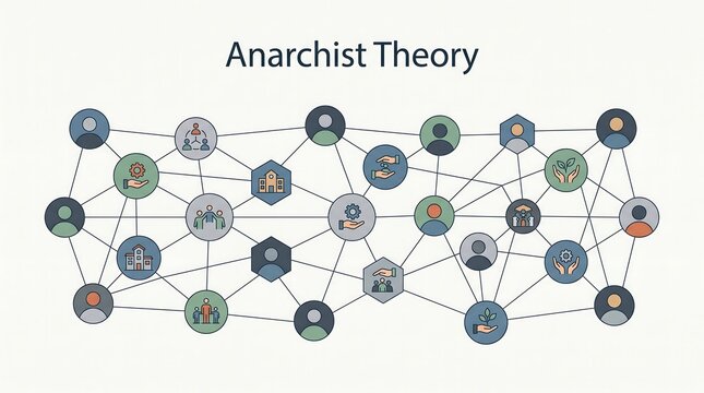 Conceptual network diagram of anarchist theory showing decentralized connections between individuals and communal community organizations