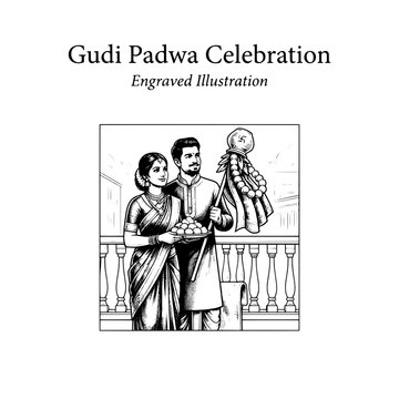 Gudi Padwa celebration with a couple holding traditional items