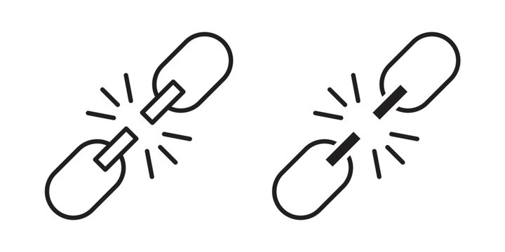 Broken link icon flat outline in black