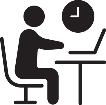 Person working at computer desk icon set&nbsp;.  &nbsp;outline, solid black, and blue color variations, office worker vector. &nbsp;solid black, and blue style variations. Employee at computer desk icon. symbol. Sim