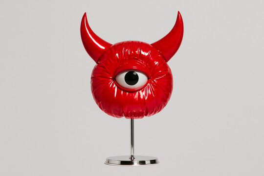 Glossy Red Cyclops Monster with Devil Horns