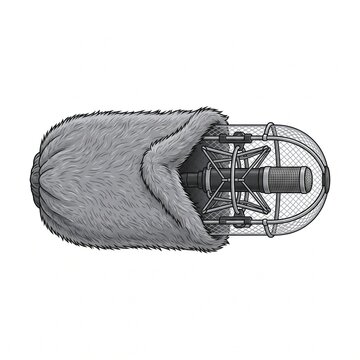 Professional shotgun microphone with blimp and furry windjammer