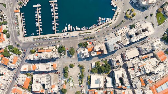 Kavala, Greece. Historic city center. Summer. Drone footage, HEAD OVER SHOT