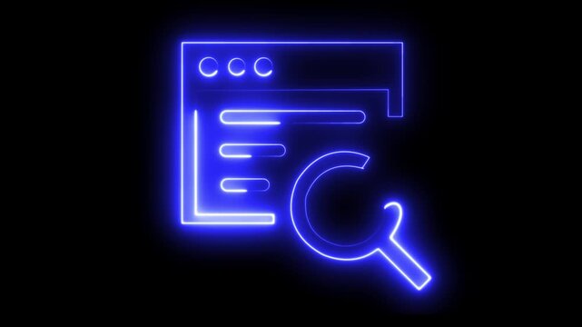 Abstract glowing neon SE O marketing icon animation with dark background.Futuristic glowing neon user SE O marketing icon with smooth animated