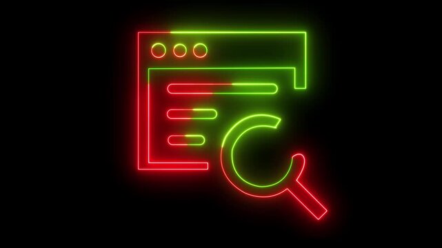 Abstract glowing neon SE O marketing icon animation with dark background.Futuristic glowing neon user SE O marketing icon with smooth animated