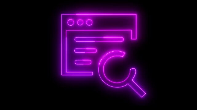 Abstract glowing neon SE O marketing icon animation with dark background.Futuristic glowing neon user SE O marketing icon with smooth animated