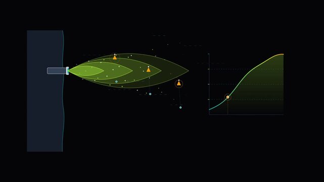 Scientific diagram illustrating light emission and wave propagation on dark background