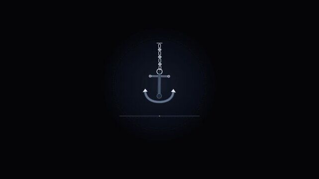 Minimalist anchor symbol glowing against a dark blue background