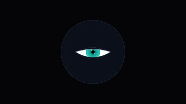 Minimalist digital eye graphic centered inside a dark circular portal
