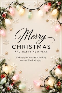 Festive Greeting Card With Decorations for Christmas and New Year