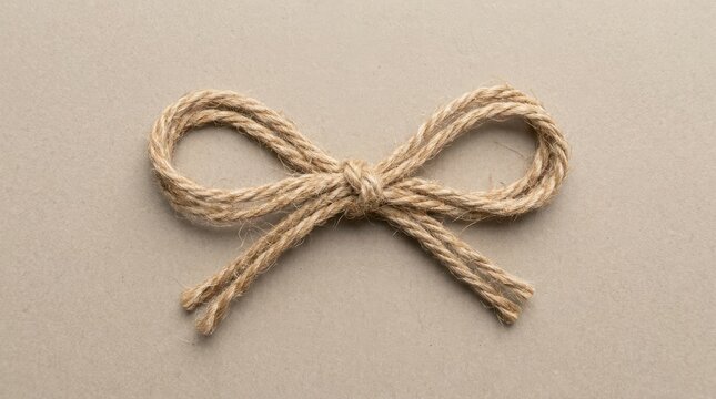 Jute twine bow tied on a plain textured surface