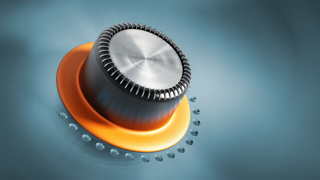 Vintage style orange metal control knob. 3D illustration