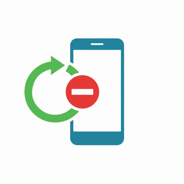 Subscription cancellation online service icon. Flat vector design of smartphone with unsubscribe symbol
