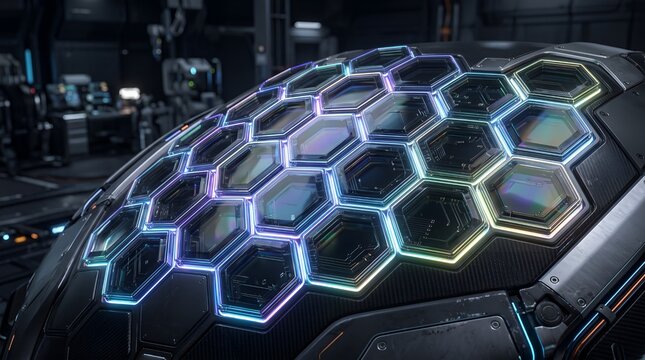 Glowing Hexagonal Glass Tile Pattern Abstract Technology Surface